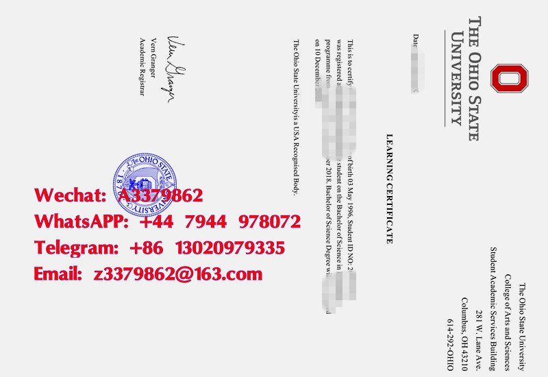 OSU LEARNING CERTIFICATE，俄亥俄州立大学在读证明样式