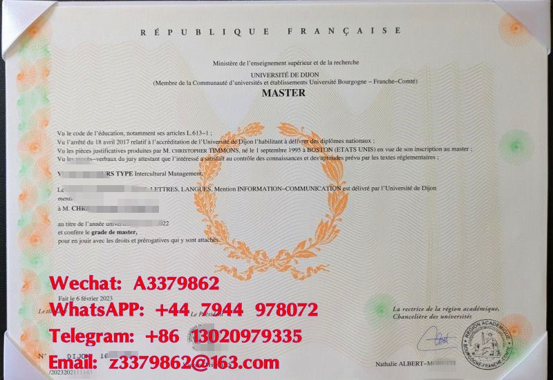 Université de Bourgogne Diploma，勃艮第大学毕业证书样式